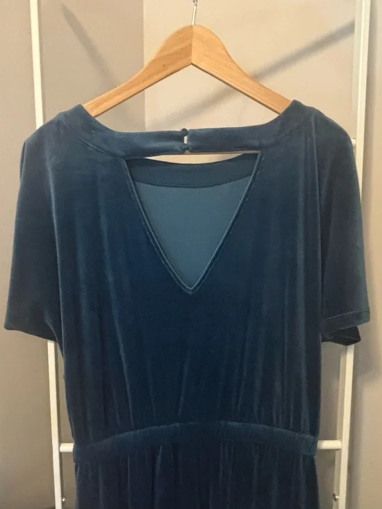 Anthropologie Velvet Jumpsuit in Teal Blue - Picture 7 of 12